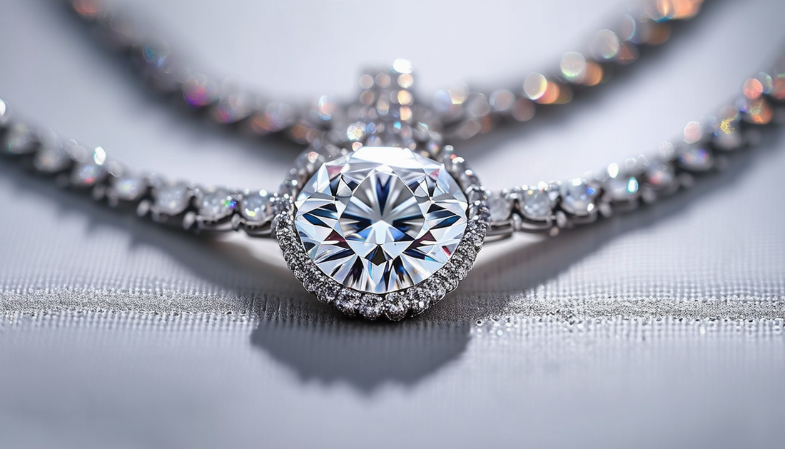 close up of diamond necklace