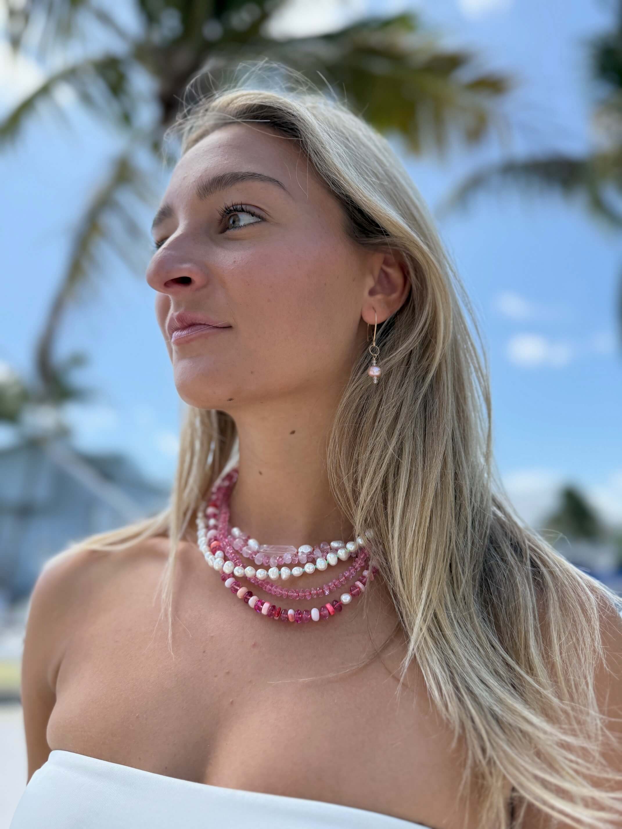 Woman wearing elegant earrings