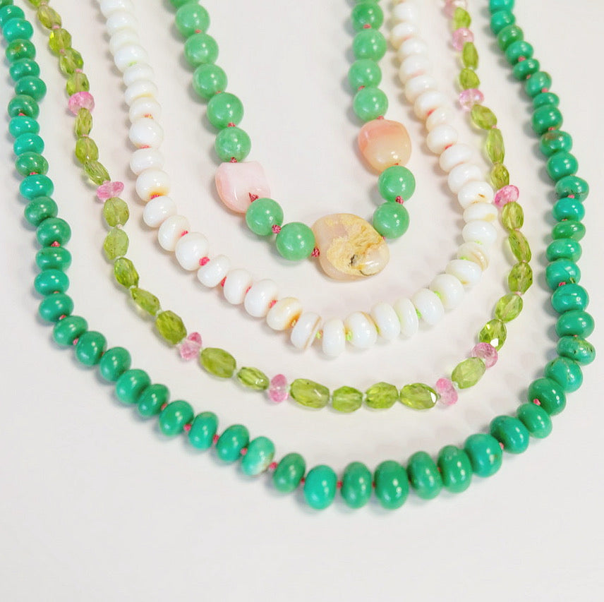 Display of Beaded Candy Necklaces in 14K Gold