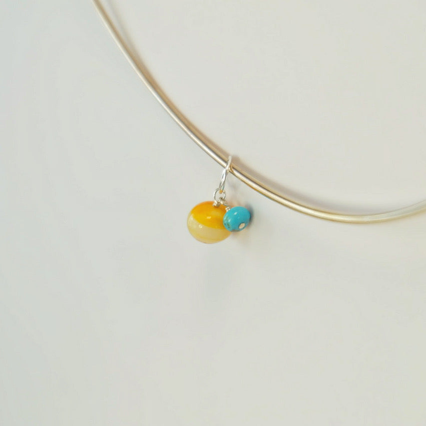 orange yellow opal with Kingman turquoise charm