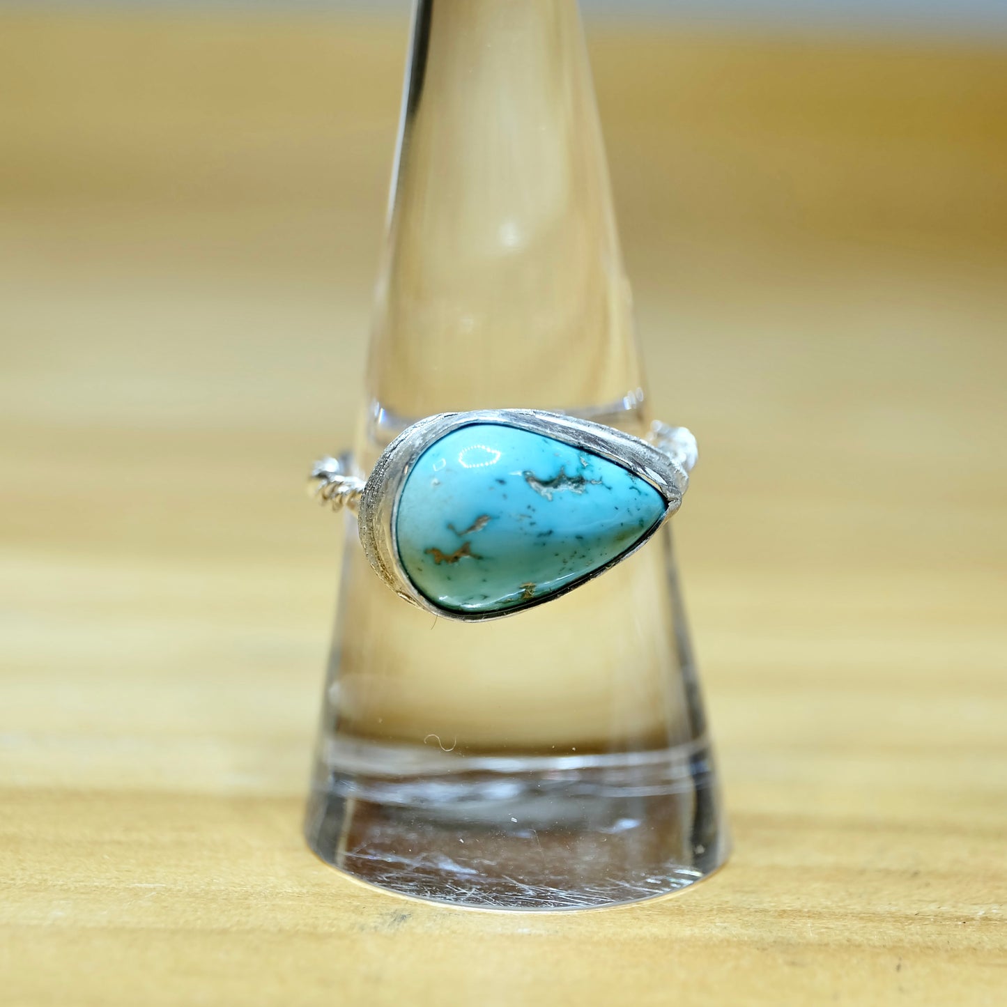 Pear shaped ring with turquoise one-of-a-kind in sterling silver bezel