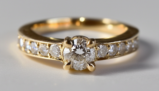  A close-up of a 10 karat gold ring, showcasing its shine and intricate design, symbolizing quality in jewelry choices.