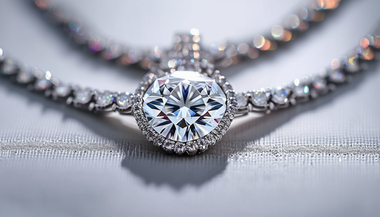 close up of diamond necklace