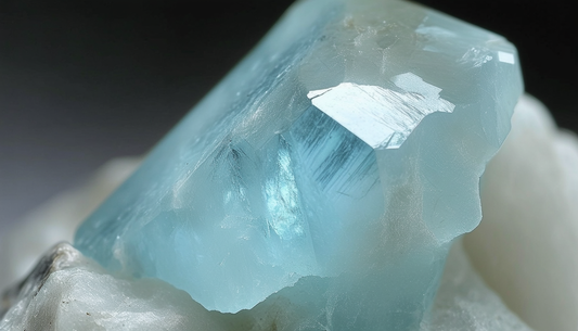 close up of milky awuamarine