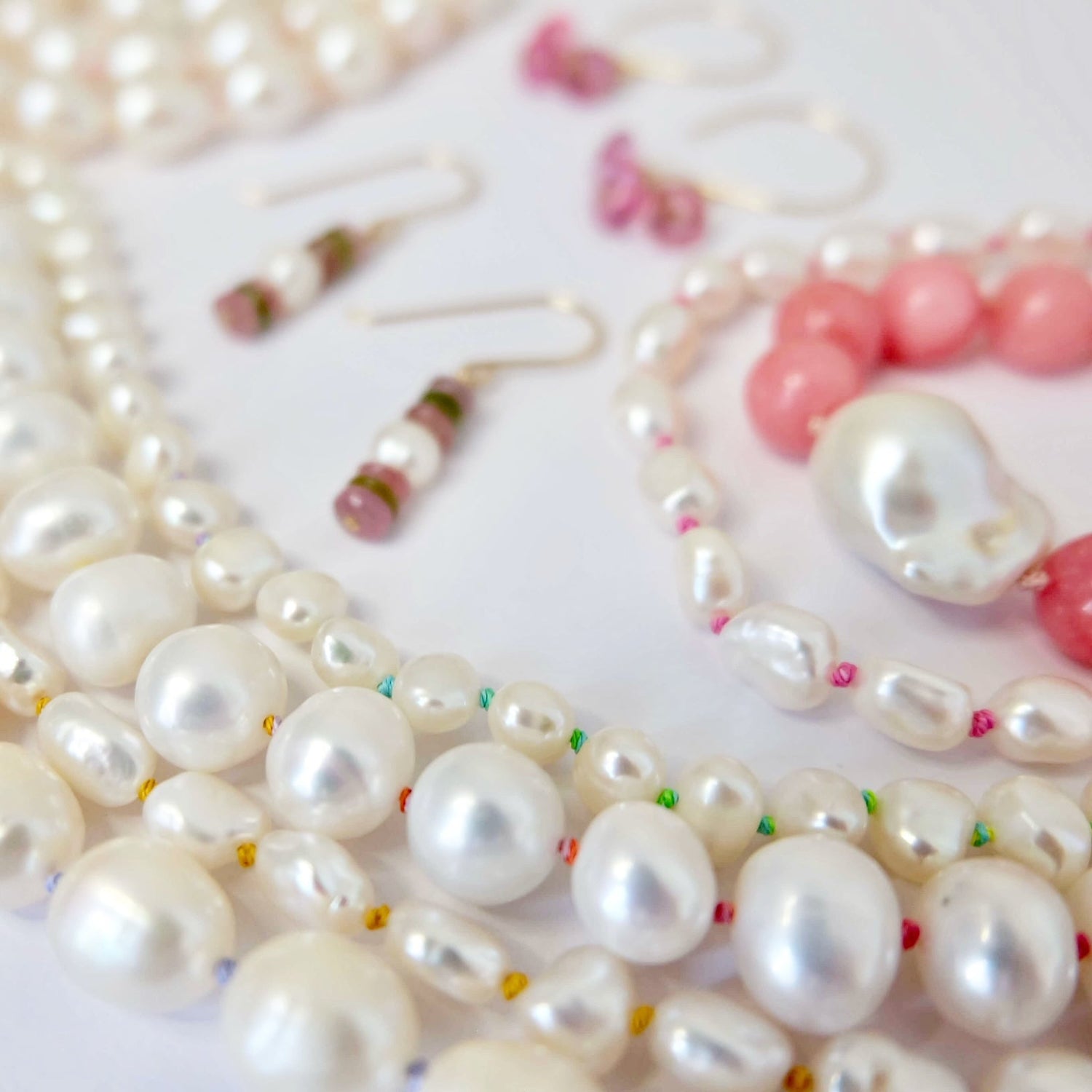 display of pearl necklaces