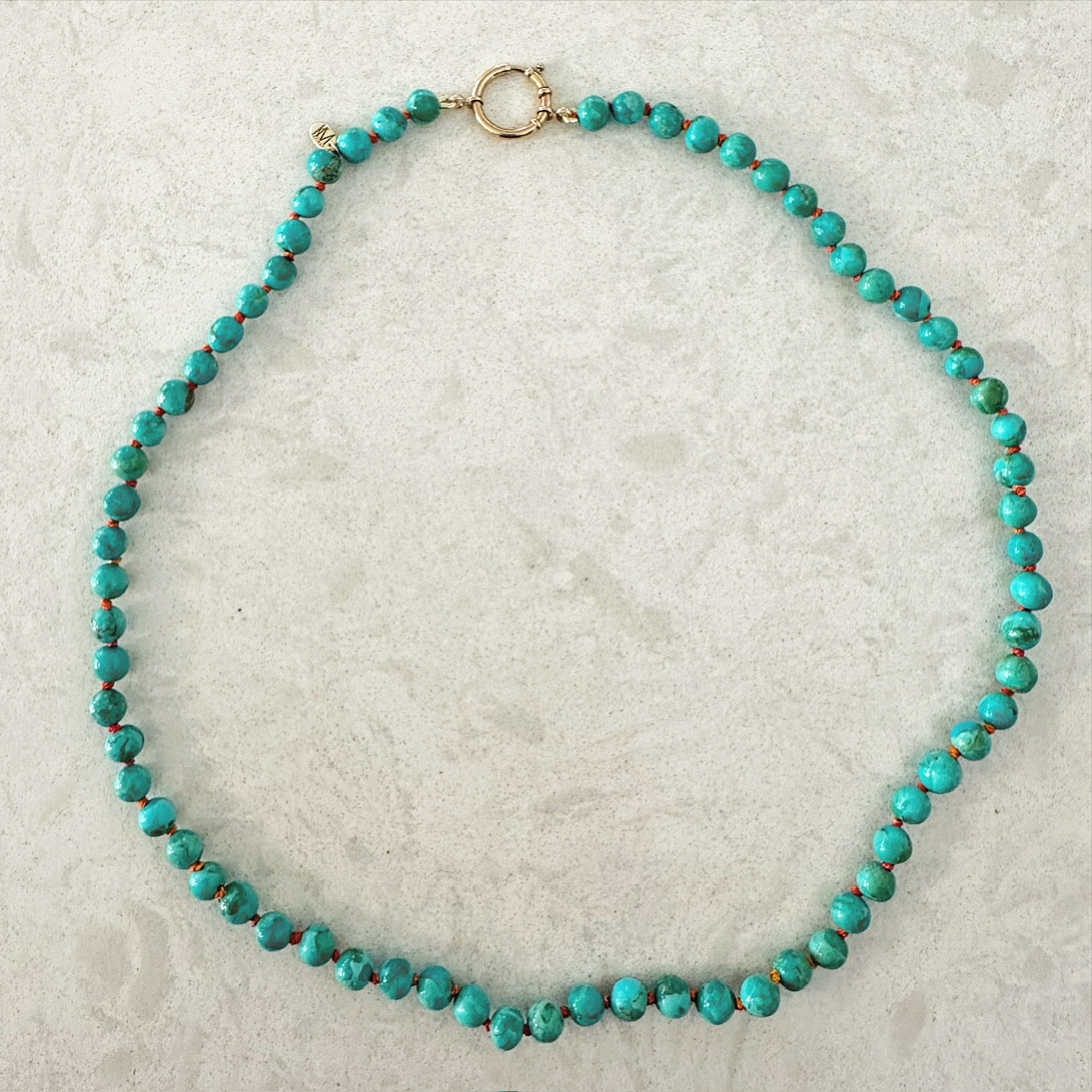 14K Gold Kingman Turquoise Bead Necklace