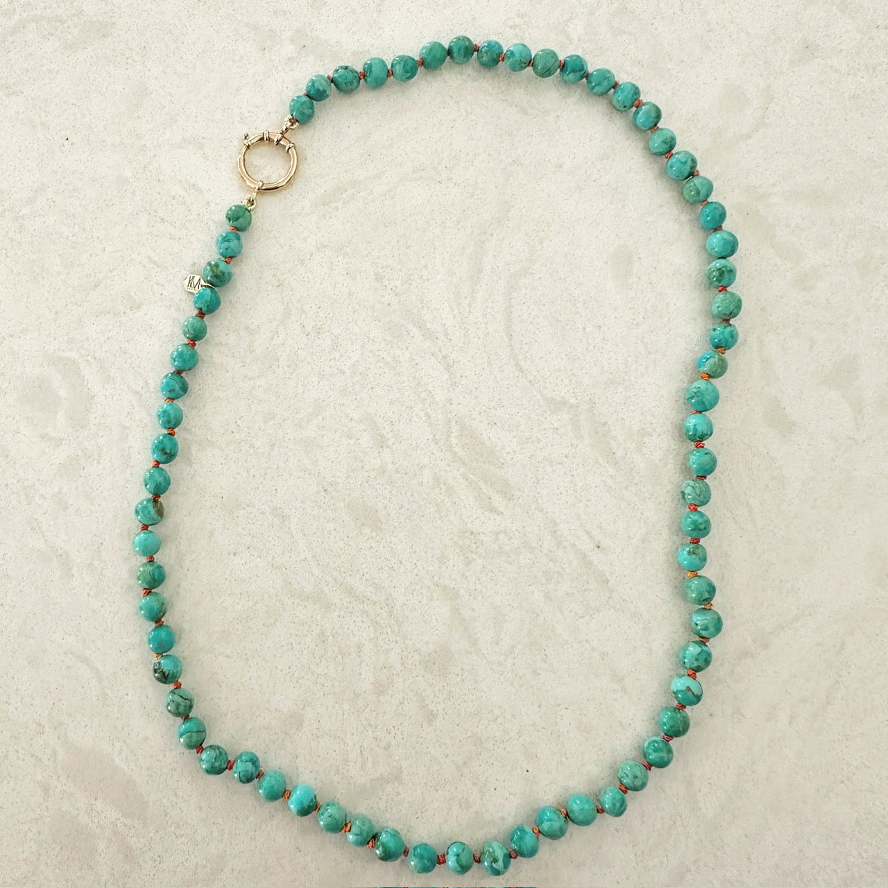 14K Gold Kingman Turquoise Beaded Necklace