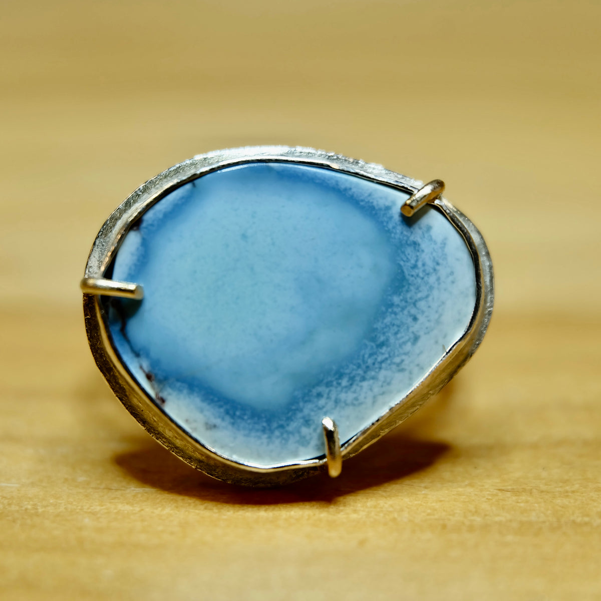 Unique 14k gold Golden Hills turquoise ring detail.
