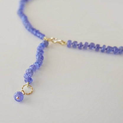 Tanzanite bead necklace with a tanzanite charm and 2-inch extender