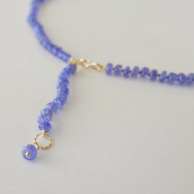 Tanzanite bead necklace with a tanzanite charm and 2-inch extender