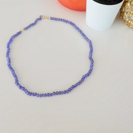 Tanzanite gemstone candy necklace with a solid 14K gold S-clasp