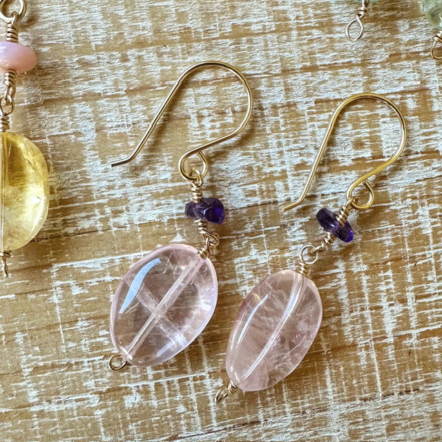 Morganite Amethyst Beaded Dangle Earrings