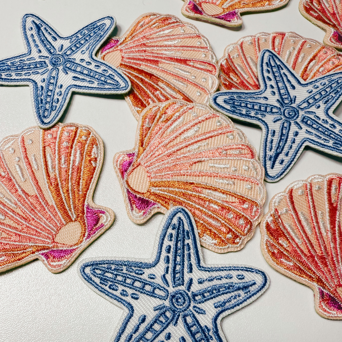 Seashell embroidered iron-on patch, view 2