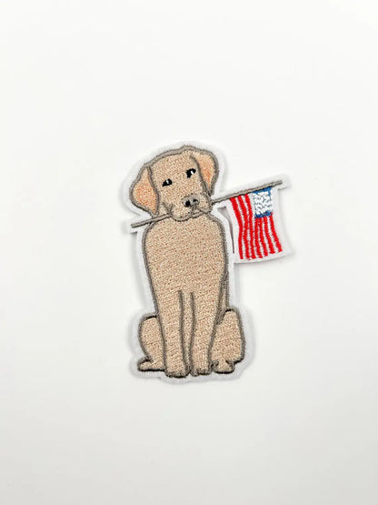 Yellow Labrador Iron On Patch — American Flag Design