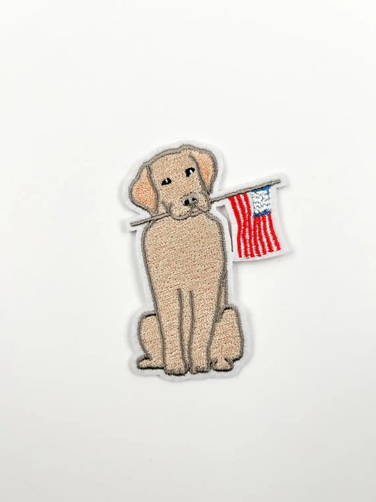 Yellow Labrador Iron On Patch — American Flag Design