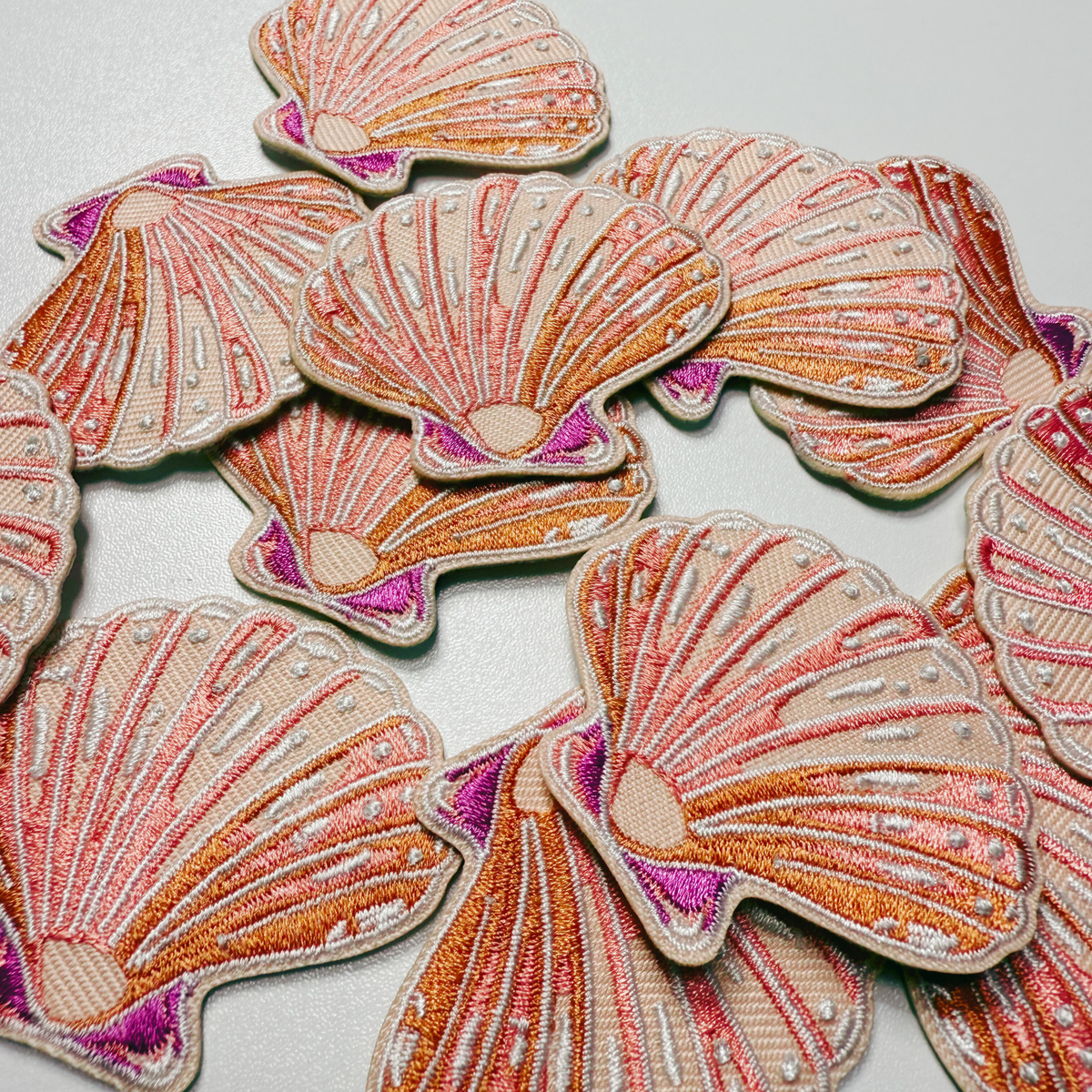 Seashell embroidered iron-on patch, view 3