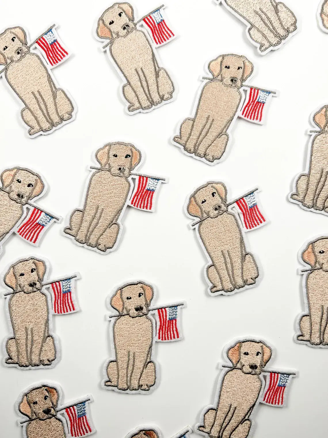 Yellow Labrador Iron On Patch — American Flag Design