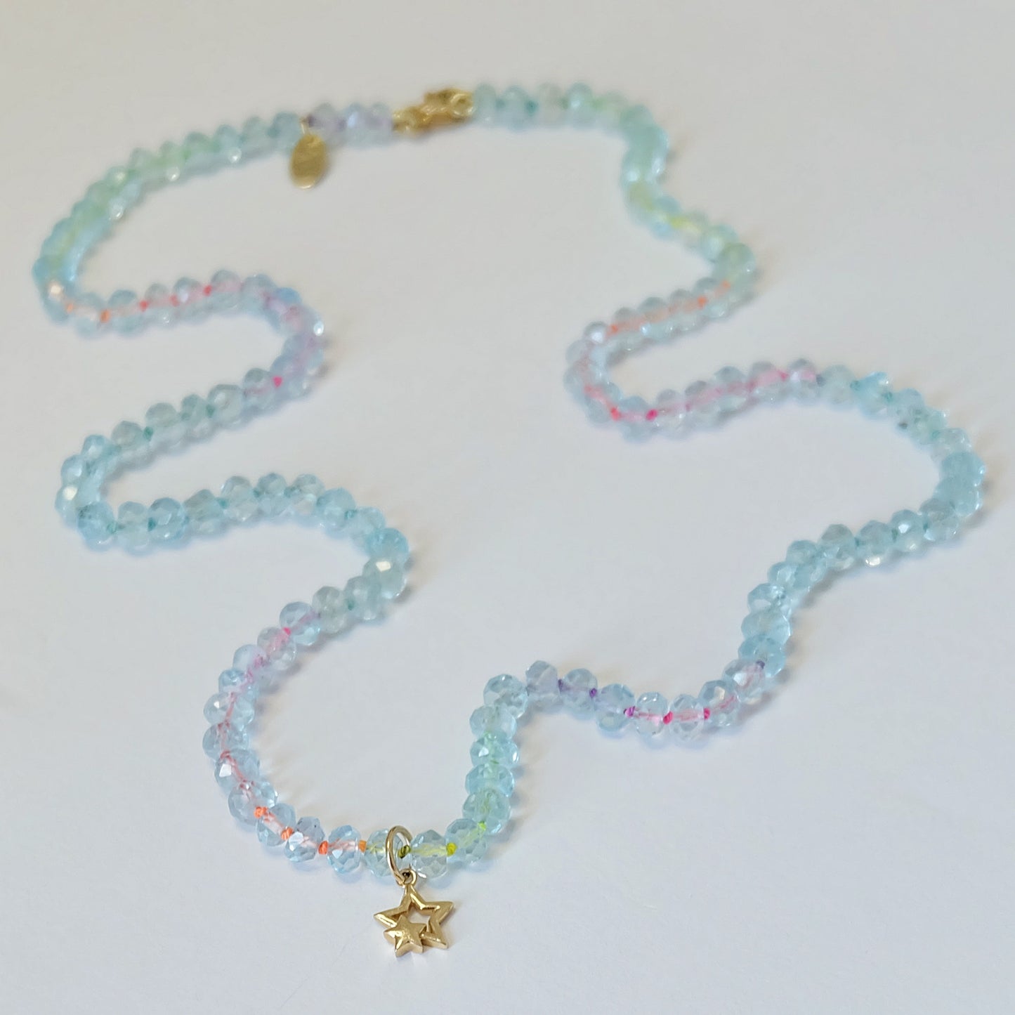 Aquamarine Beaded Necklace with Gold Charm