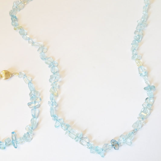 Aquamarine gemstone 14K gold tennis necklace