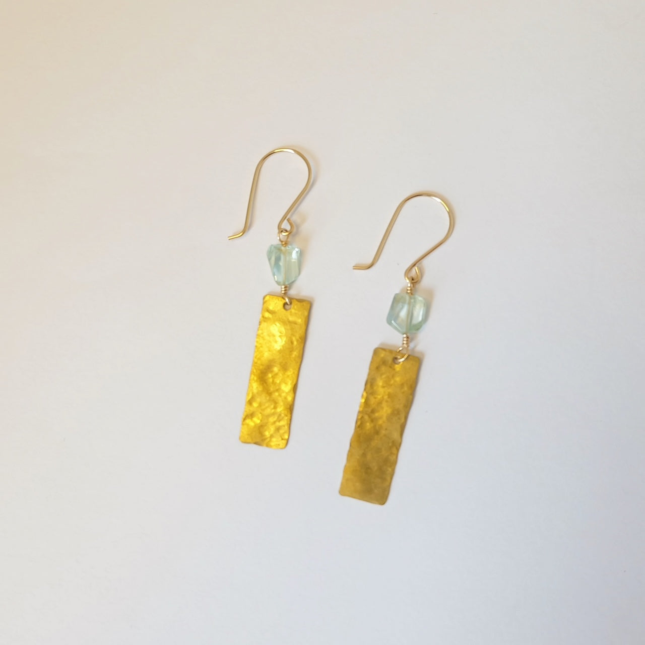 Aquamarine hammered brass earrings