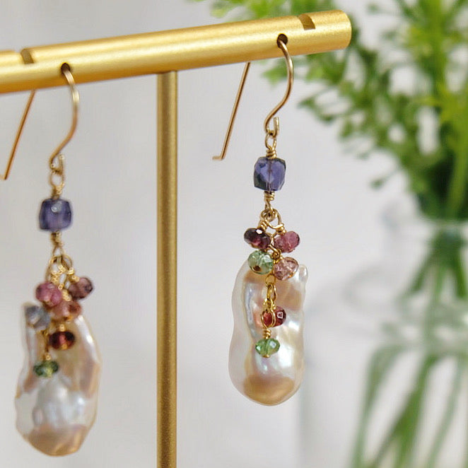 Baroque Pearl Dangle Drop Wedding Earrings