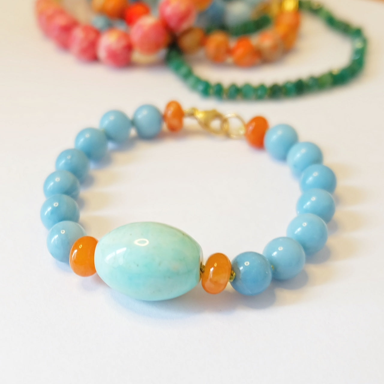 Larimar Agate Jade Bead Bracelet