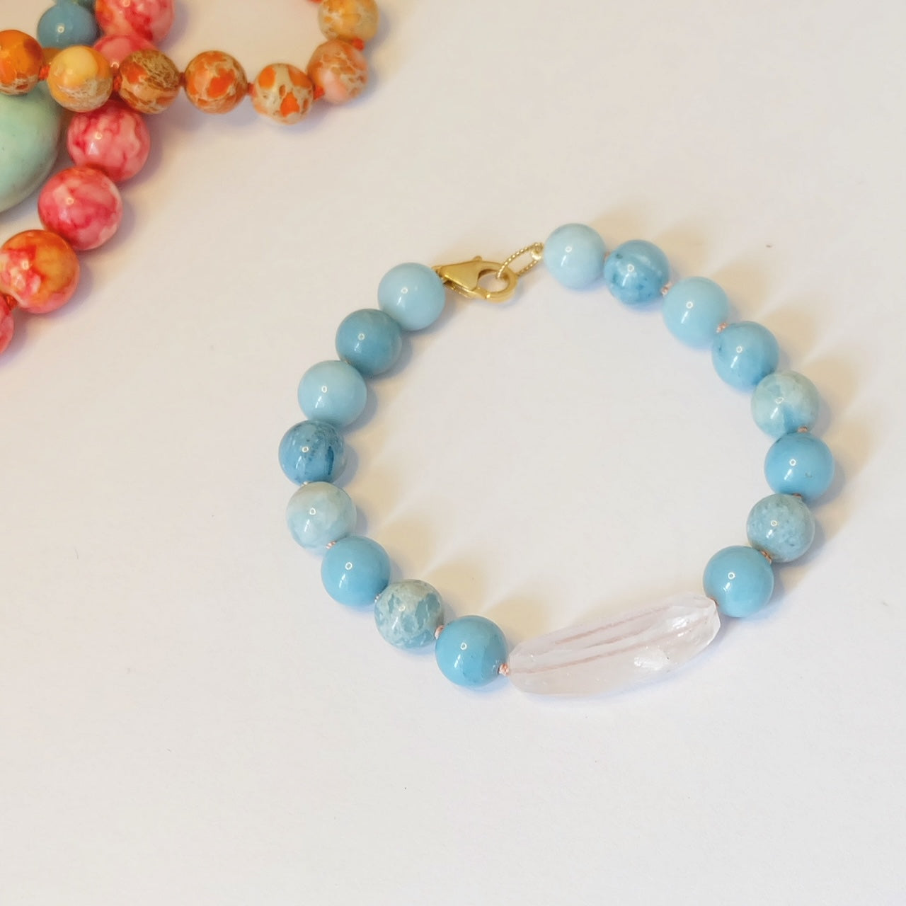 Larimar and Rose Quartz bead bracelet