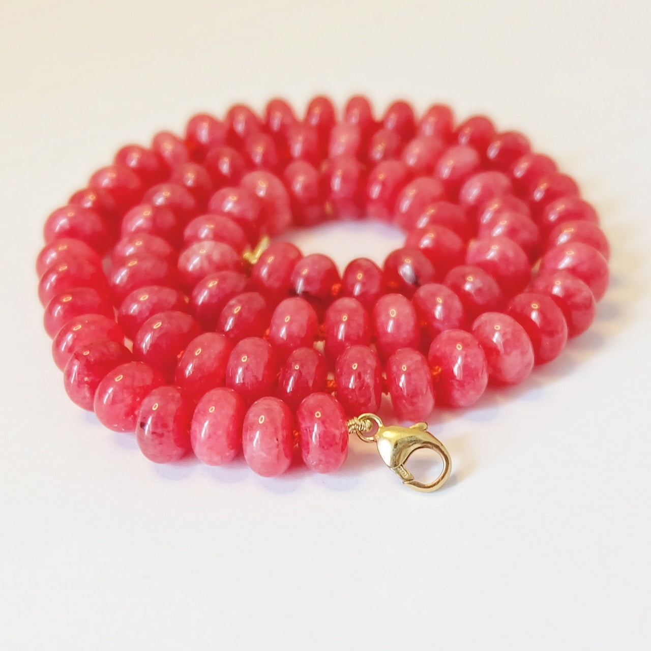 pink  jade candy necklace with gold clasp