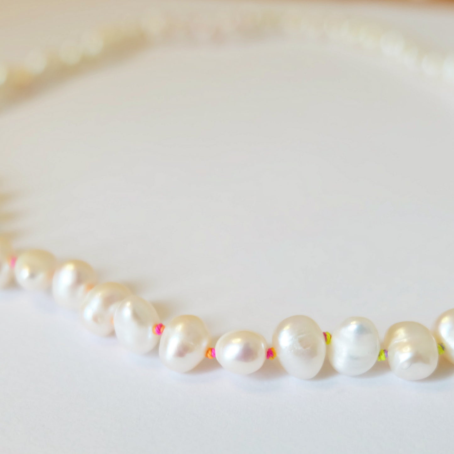 Beaded Pearl Necklace-Rainbow Silk Thread