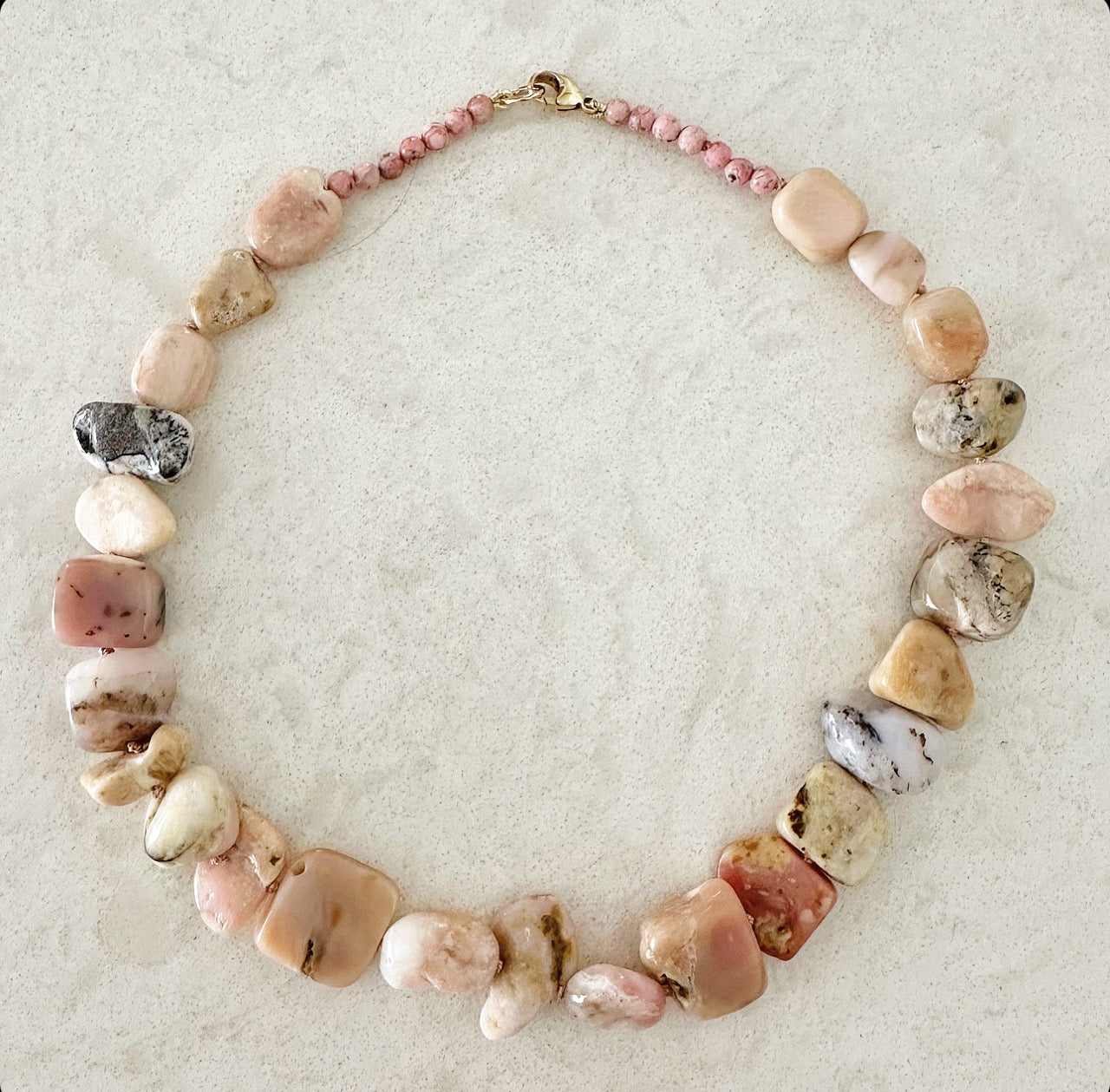 Beaded Pink Opal Necklace-Peruvian Opals