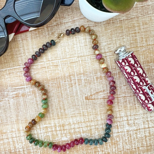 tourmaline jade candy necklace with gold clasp