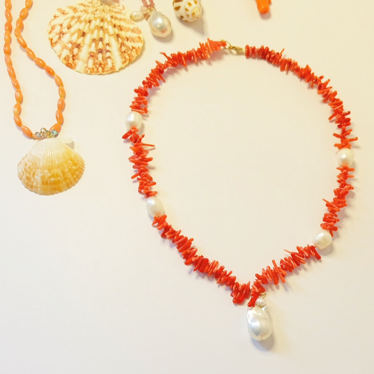 Coral Necklace with Baroque Pearl