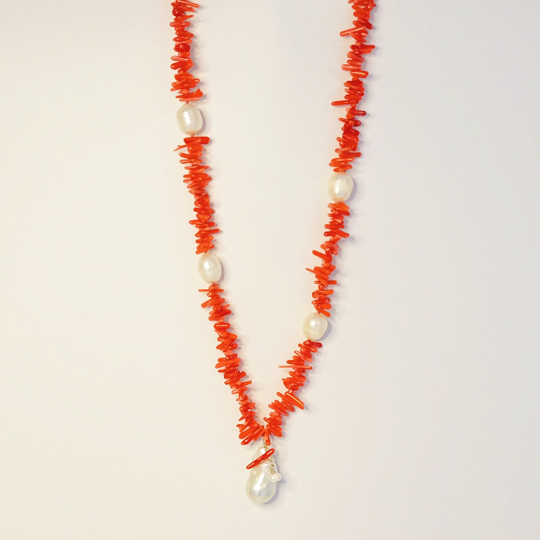 Coral Necklace-Baroque Pearls