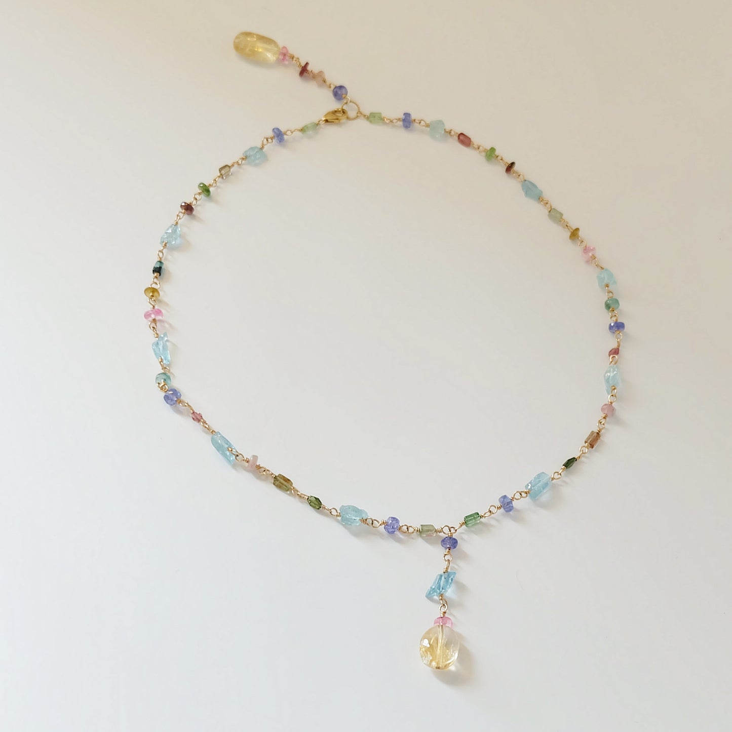 Exquisite Tanzanite and Aquamarine gemstone Lariat Necklace