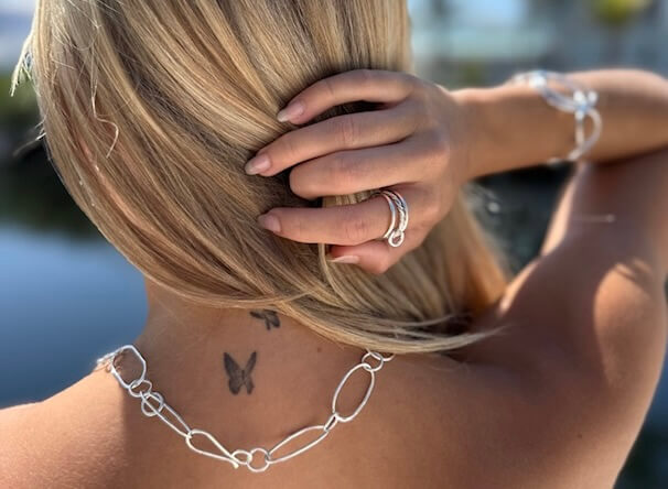 Woman wearing heirloom jewelry