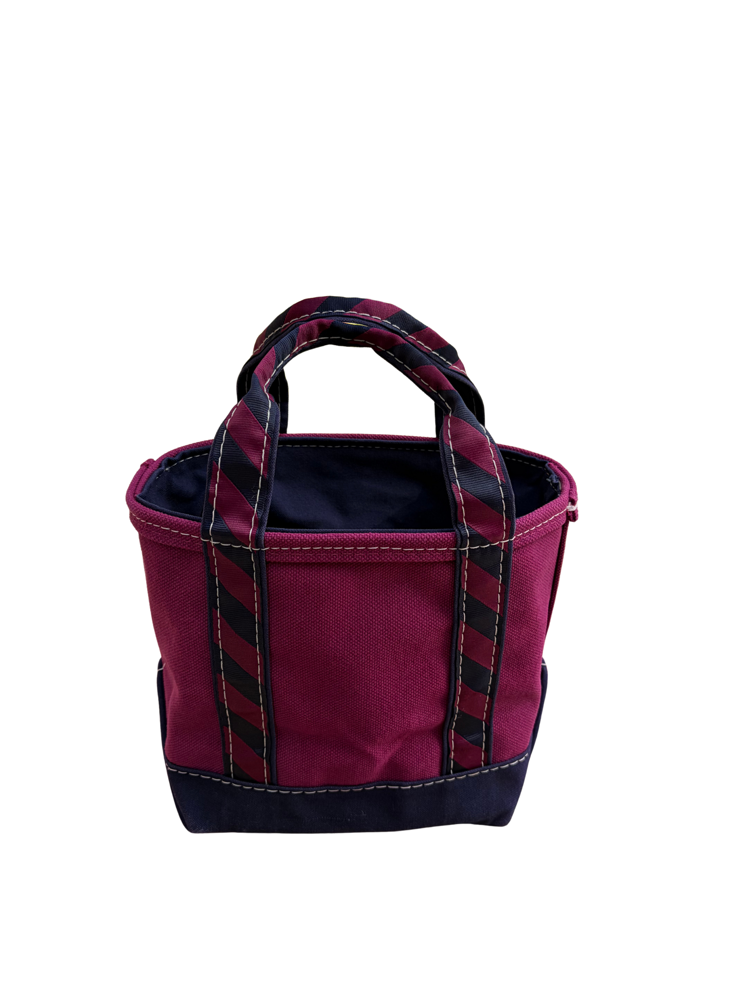 Vintage L.L. Bean Tote — Mini Burgundy & Navy Regimental Stripe