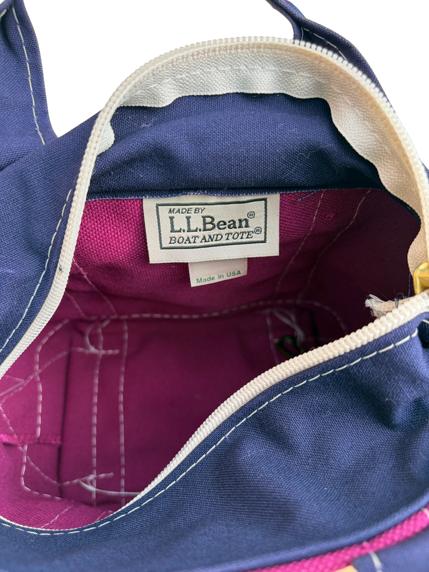 Vintage L.L. Bean Tote — Mini Burgundy & Navy Regimental Stripe
