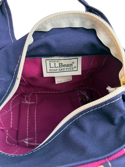 Vintage L.L. Bean Tote — Mini Burgundy & Navy Regimental Stripe