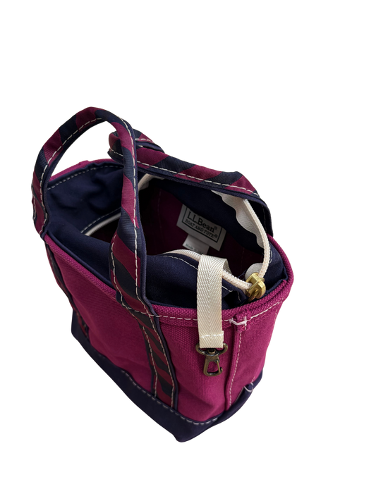 Vintage L.L. Bean Tote — Mini Burgundy & Navy Regimental Stripe
