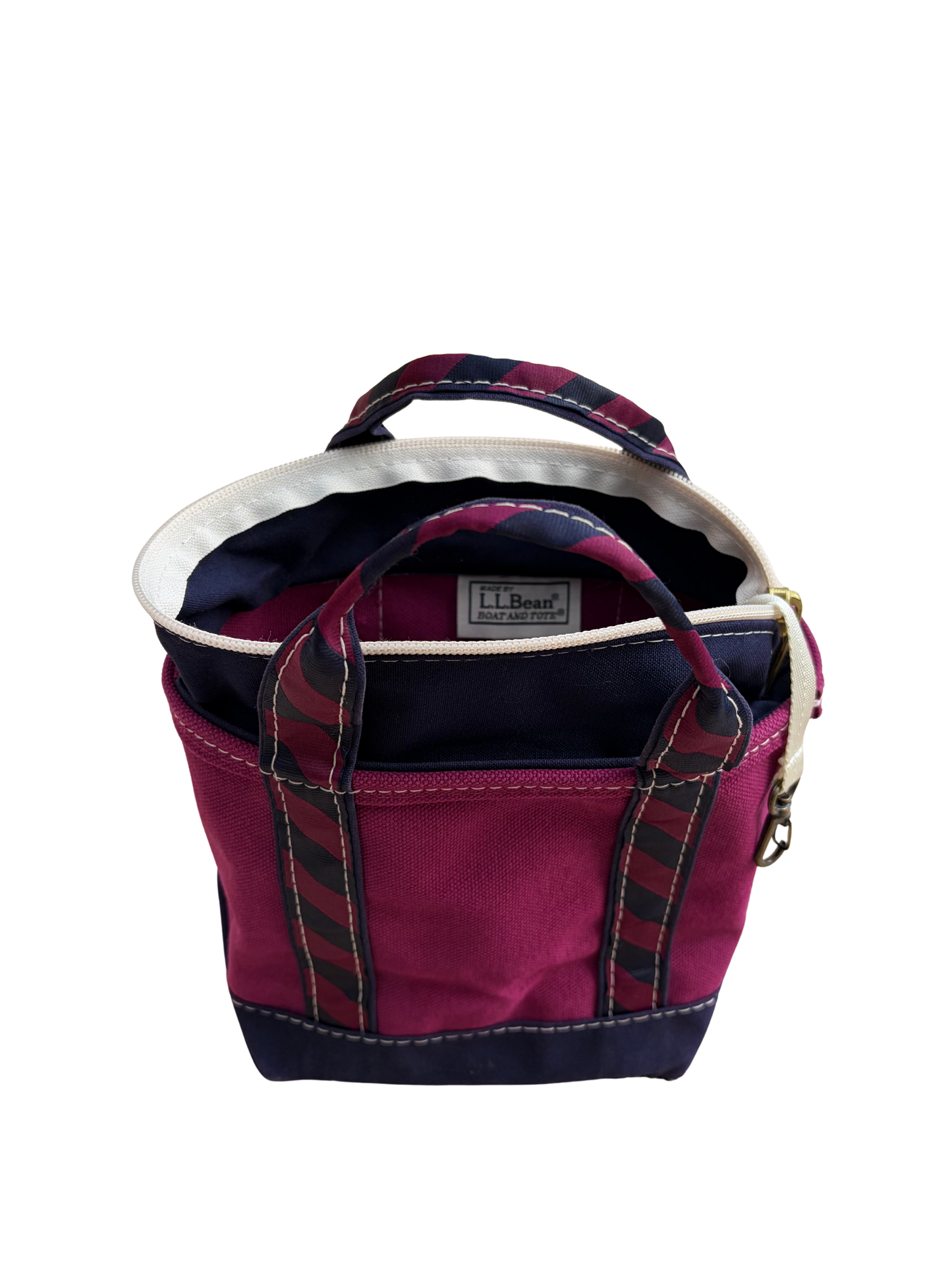 Vintage L.L. Bean Tote — Mini Burgundy & Navy Regimental Stripe