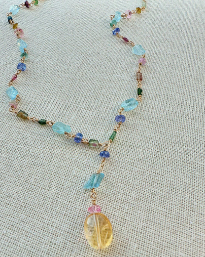 Minimalist Lariat Necklace with Gemstone Accent