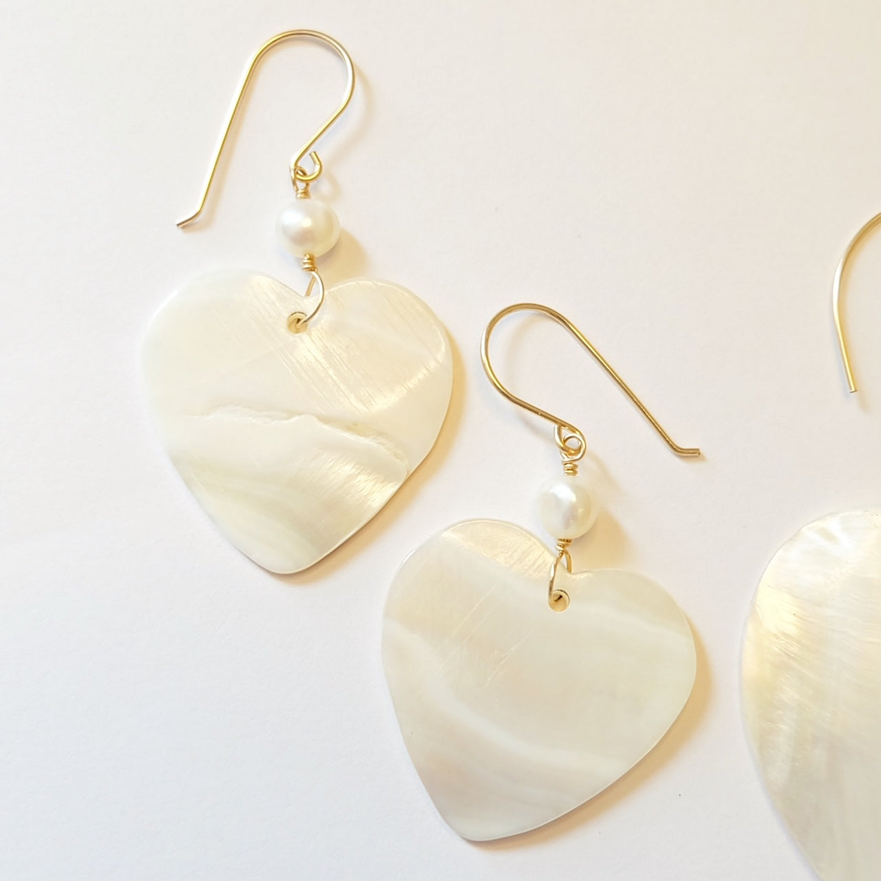 Mother of Pearl Heart Earrings-Dangle Earrings