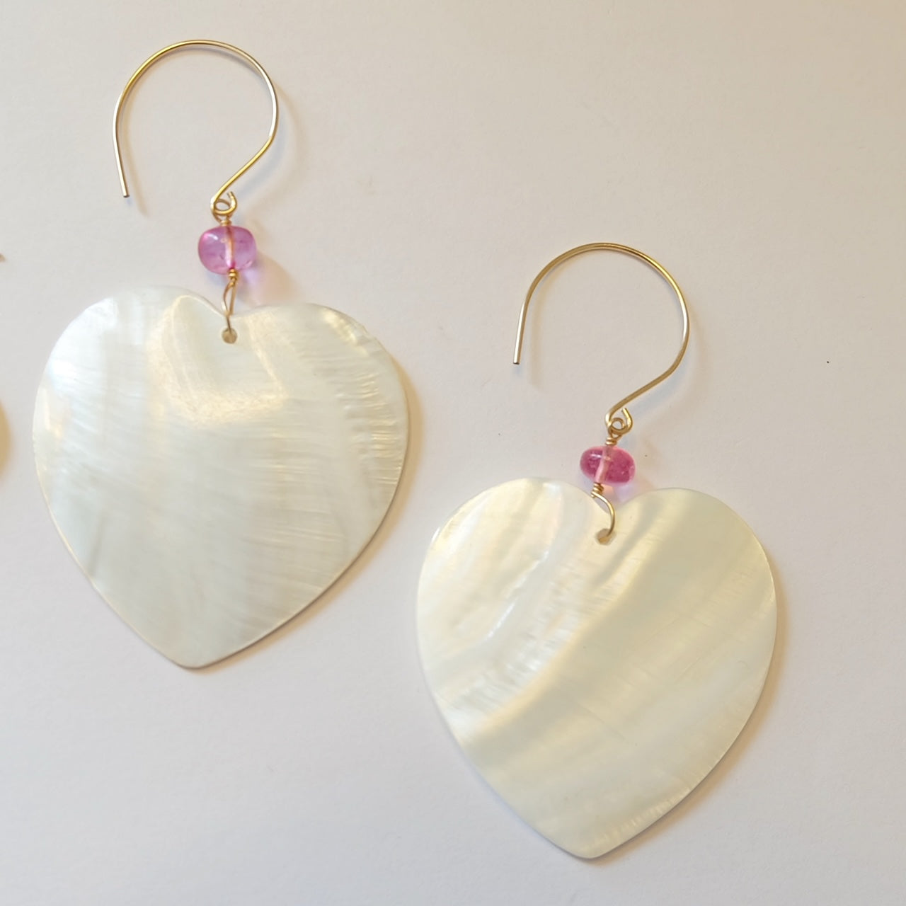 Mother of Pearl Heart Earrings-Pink Topaz Earrings