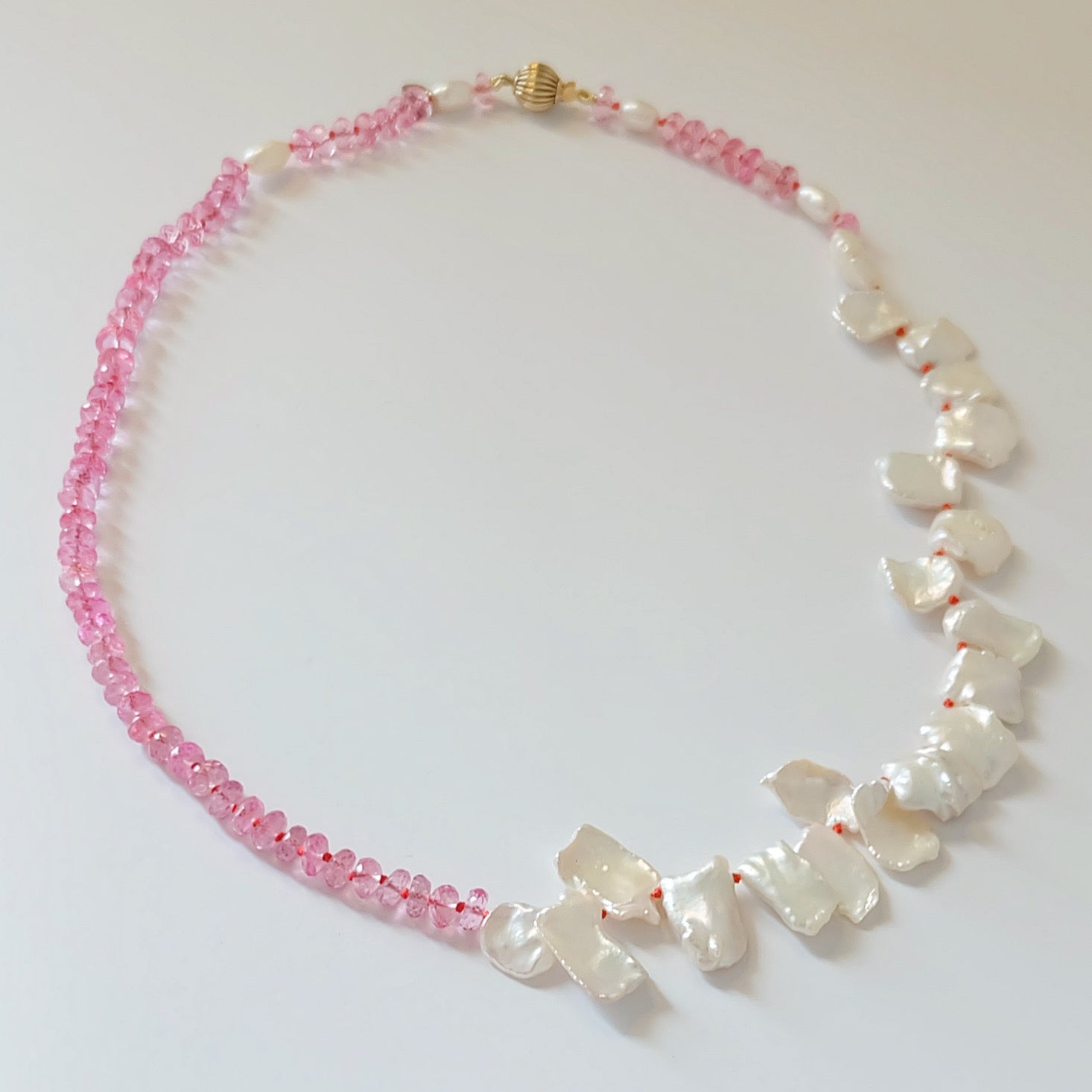 Pearl Beaded Necklace-Pink Topaz Bead Necklace