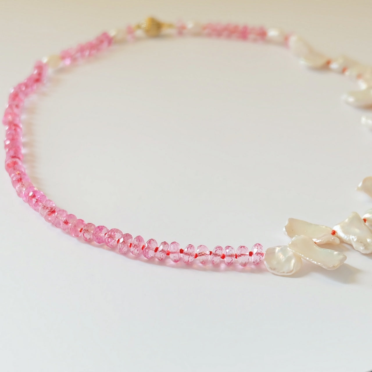 Pearl Beaded Necklace-Pink Topaz Beaded Necklace