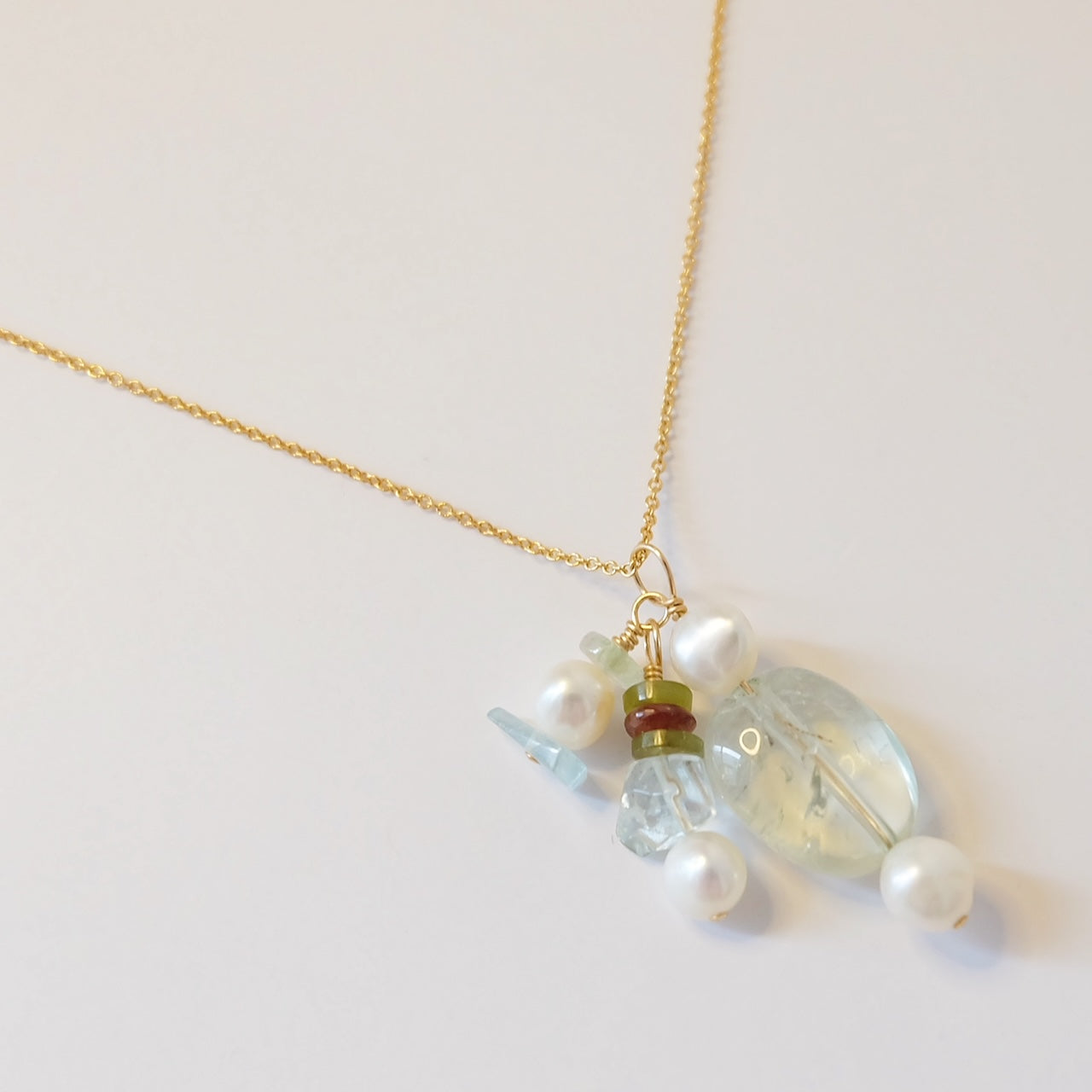 Pearl Charm Necklace-Green Amethyst Charm