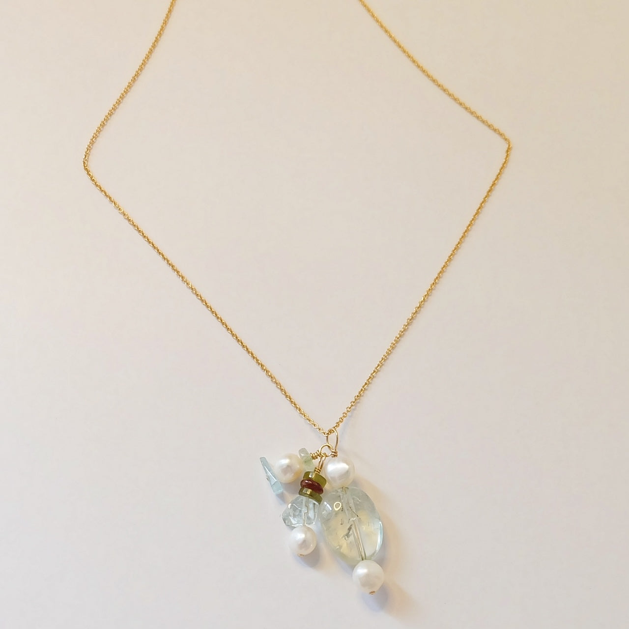 Pearl Charm Necklace | Green Amethyst | 14K Gold