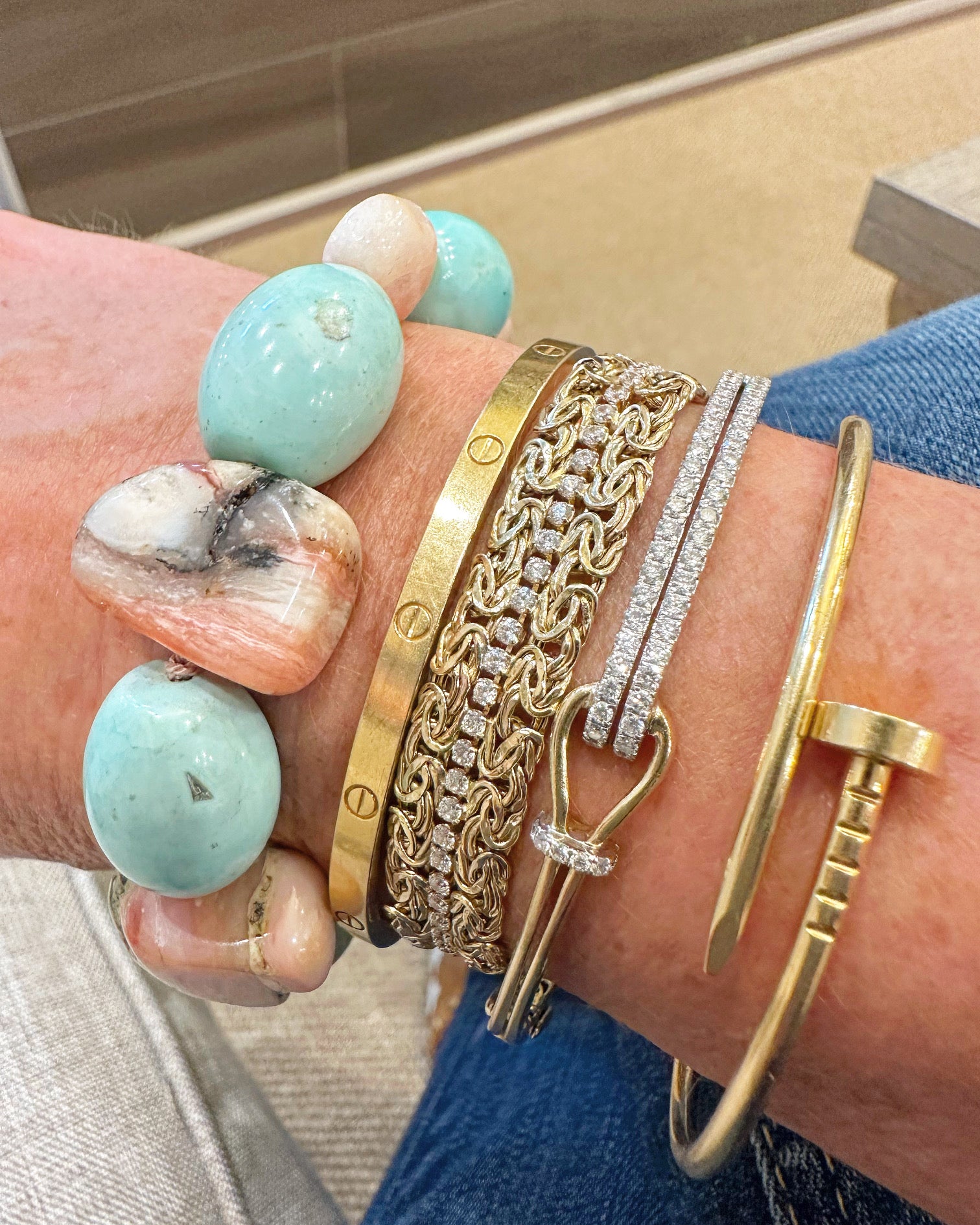 Agate and Peruvian opal bead bracelet