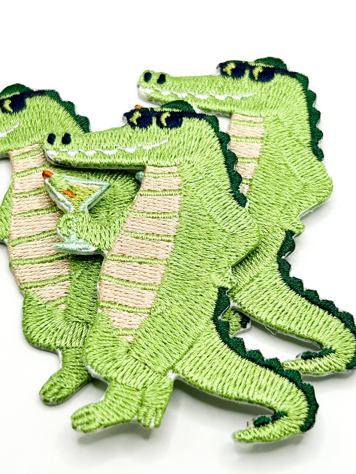 Alligator cocktail iron-on patches for totes and travel bags