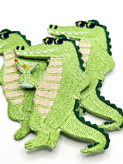 Alligator cocktail iron-on patches for totes and travel bags